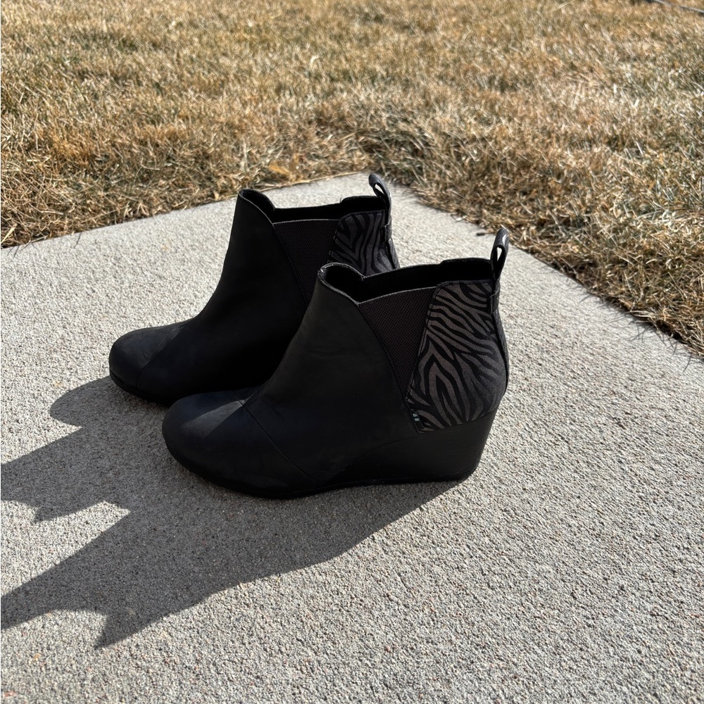 Toms Black Ankle Booties with Zebra Accent